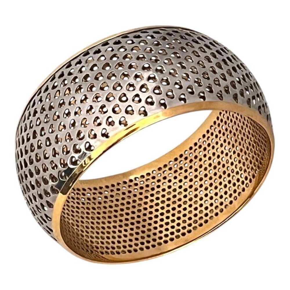 Vintage 1980s Cuff Bracelet Two Tone Gold Silver Open Heart Wide - BB1